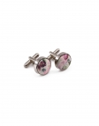 EMA - BOUTONS DE MANCHETTE FLEURIS - FUCHSIA MAUVE & VERT