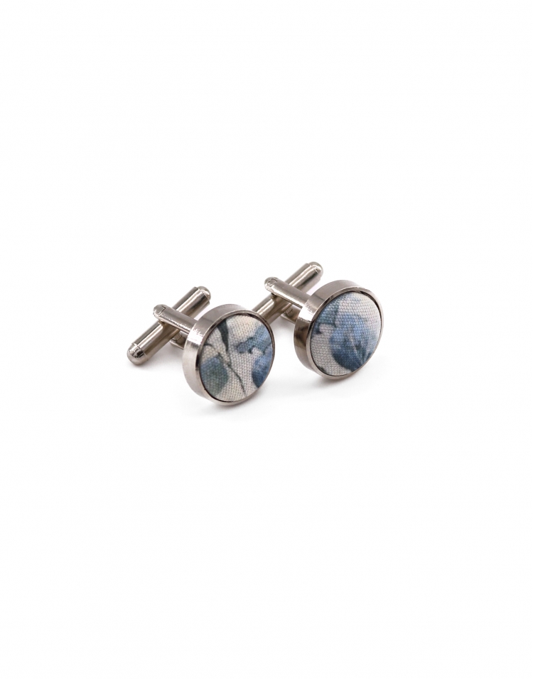 SHIDA - FLORAL CUFFLINKS - GREEN, BEIGE & BLUE