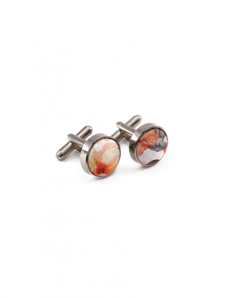 HANA - FLORAL CUFFLINKS - ORANGE & AQUA GREEN