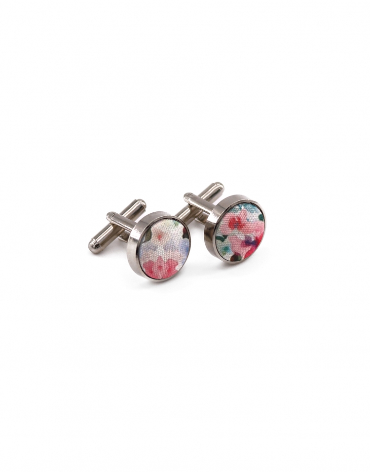 JIN - FLORAL CUFFLINKS - PINK, BLUE & GREEN