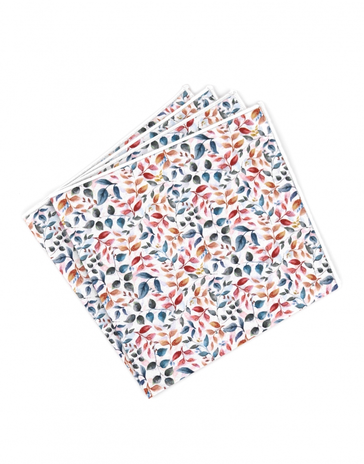 HAO - FLORAL POCKET SQUARE - GREEN & TERRACOTTA