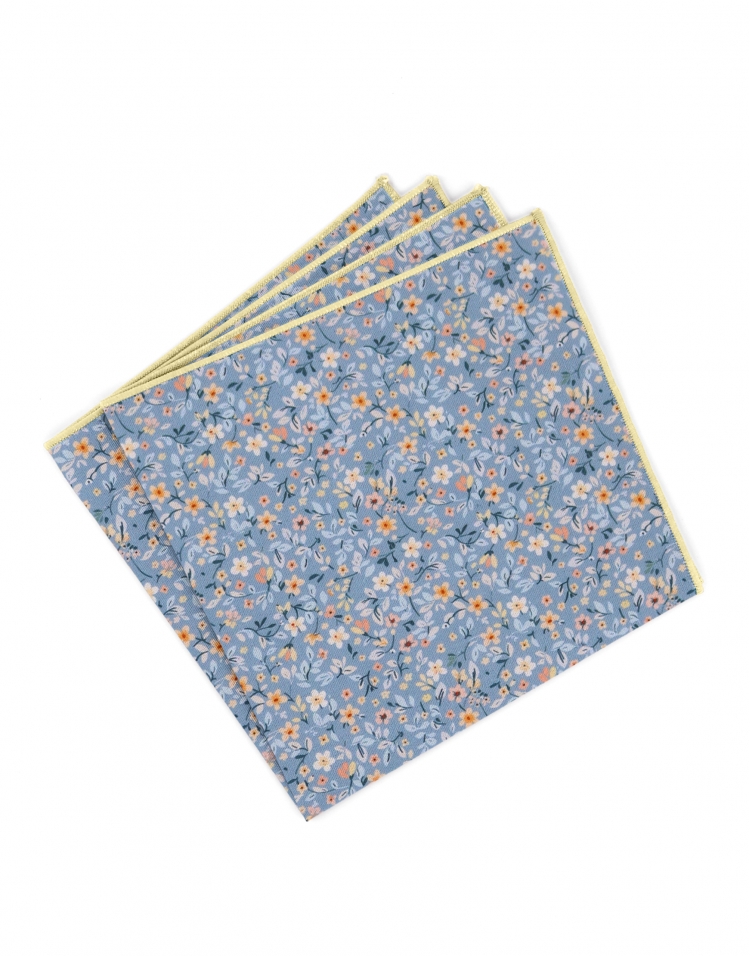 MINHO - FLORAL POCKET SQUARE - BLUE & ORANGE