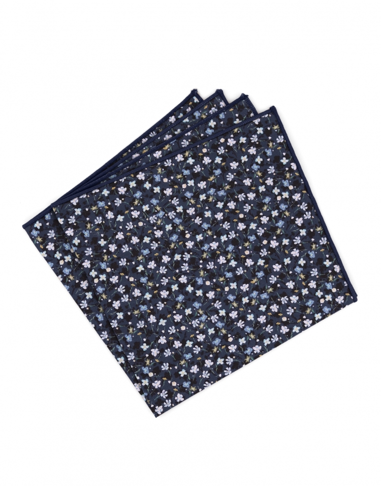 SOMI - FLORAL POCKET SQUARE - NAVY BLUE