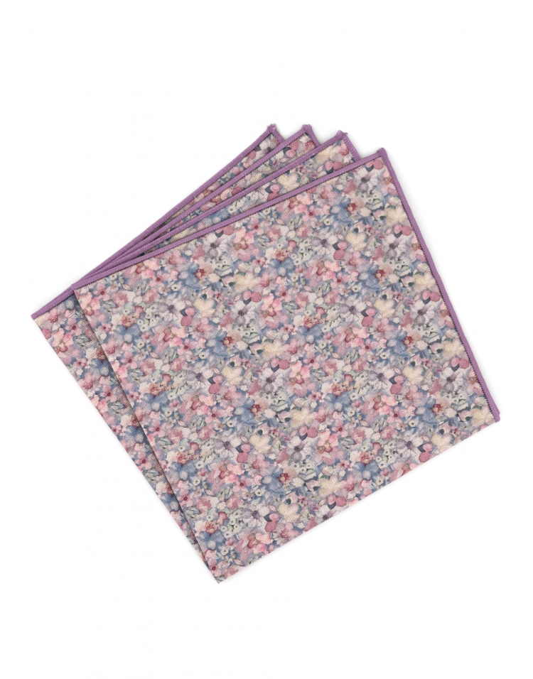 SABI - FLORAL POCKET SQUARE - PINK & BEIGE