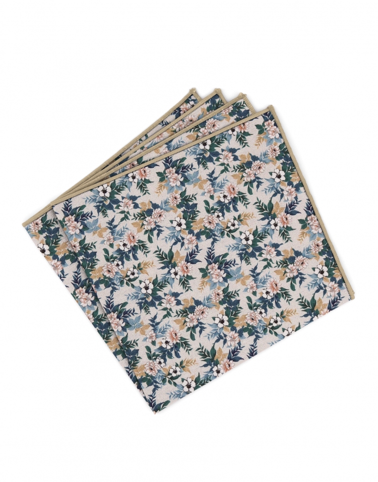 BYODO - FLORAL POCKET SQUARE - GREEN & BEIGE