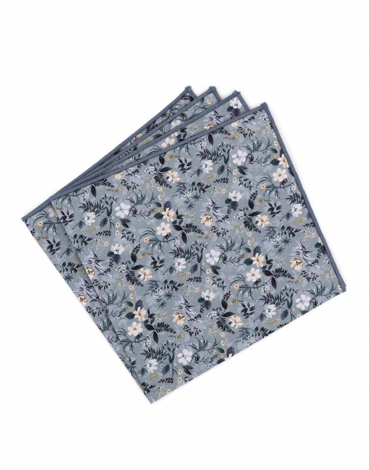 EIKAN - FLORAL POCKET SQUARE - BLUE