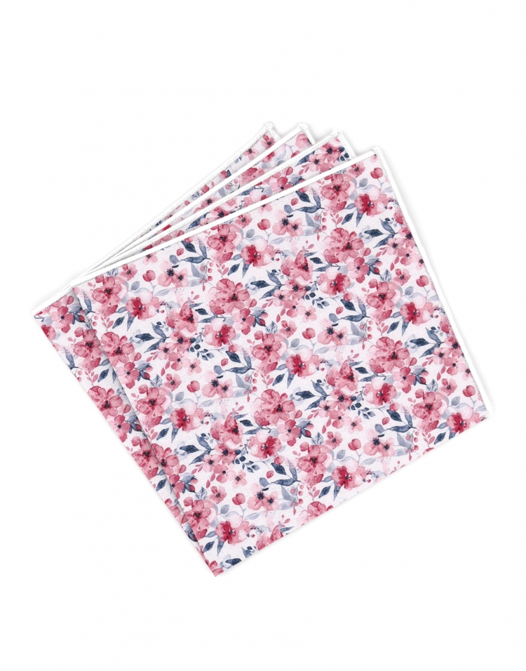 YURA - FLORAL POCKET SQUARE - PINK