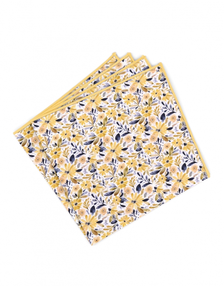 SEOK - FLORAL POCKET SQUARE - YELLOW & GREY