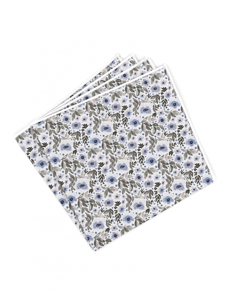 UKI - FLORAL POCKET SQUARE - BLUE & GRAY