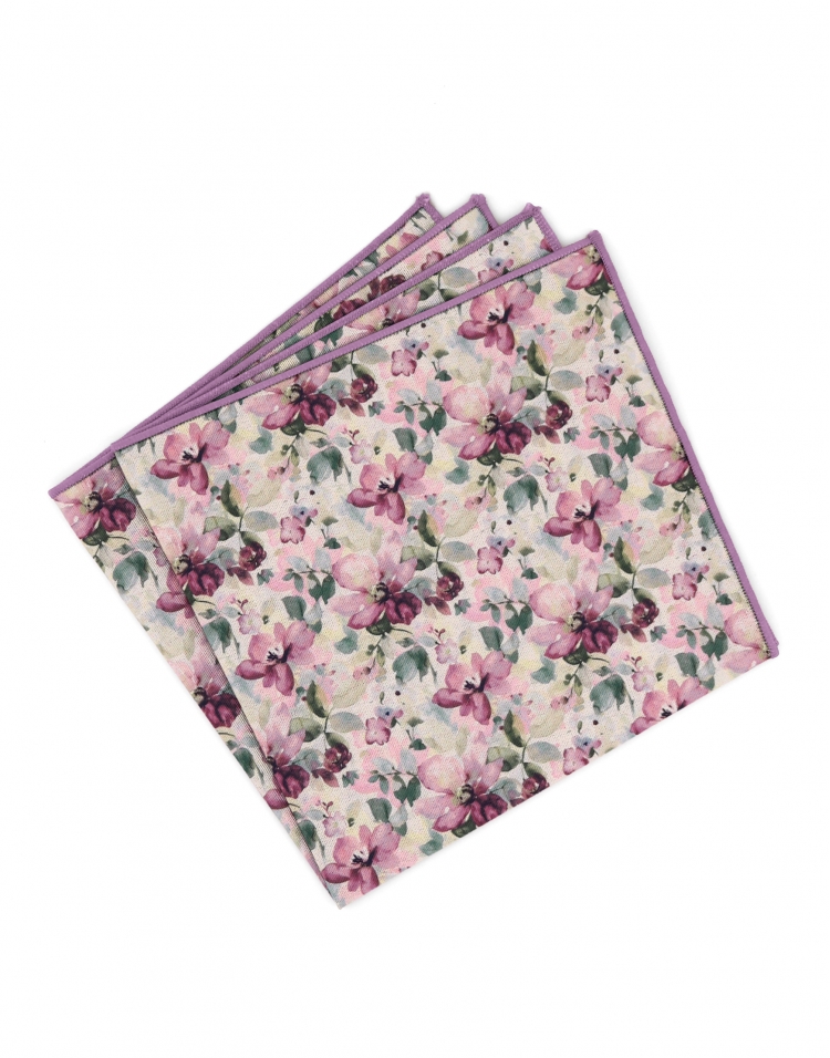 EMA - FLORAL POCKET SQUARE - FUCHSIA MAUVE & GREEN