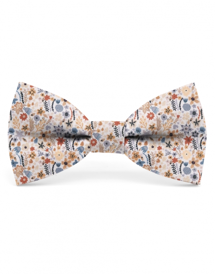 KOOK - FLORAL BOW TIE - CLASSIC - BLUE, BEIGE & ORANGE