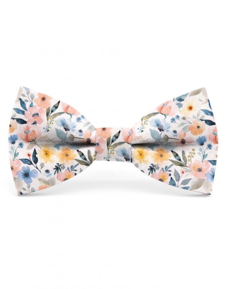 MODY - NOEUD PAPILLON FLEURI - CLASSIC - BLEU, CORAIL & JAUNE