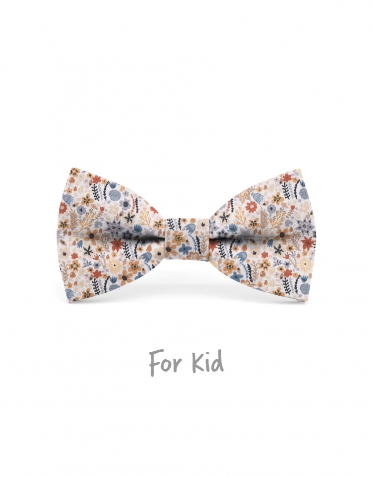 KOOK - KID or TEEN BOW TIE - BLUE, BEIGE & ORANGE