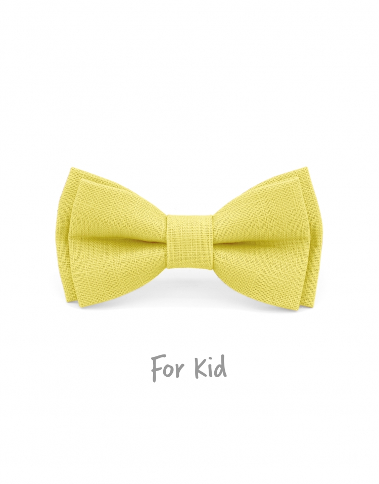 MIMOSA - KID or TEEN BOW TIE - 100% RAW LINEN - LIGHT YELLOW