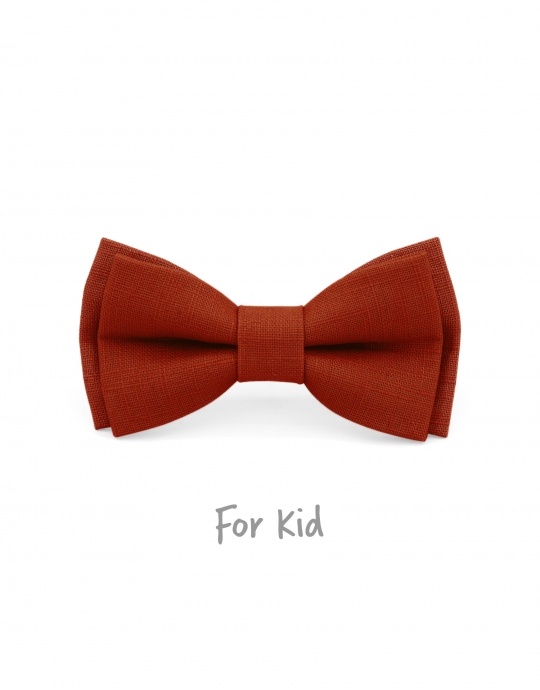 POTIRON - KID or TEEN BOW TIE - 100% RAW LINEN - PUMPKIN ORANGE