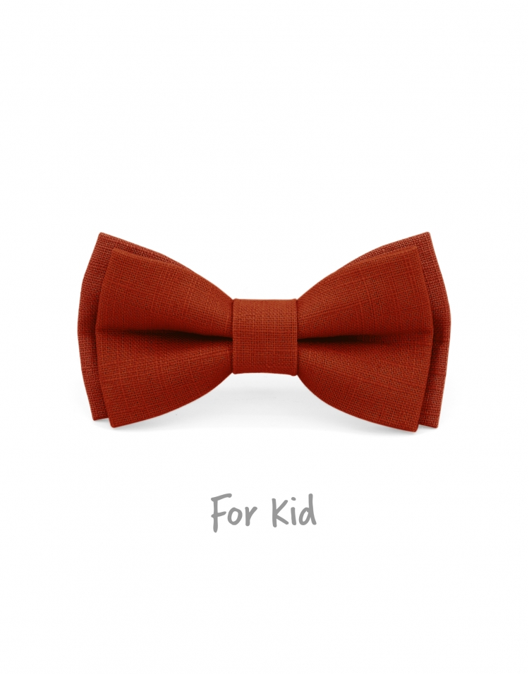 POTIRON - KID or TEEN BOW TIE - 100% RAW LINEN - PUMPKIN ORANGE