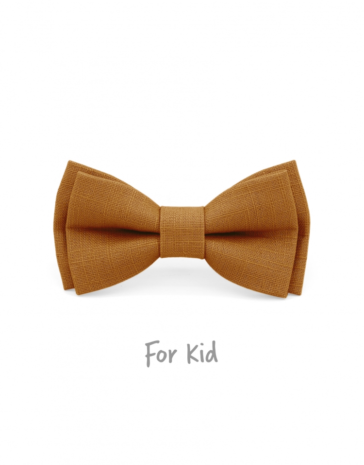 CARAMEL - KID or TEEN BOW TIE - 100% RAW LINEN - BROWN