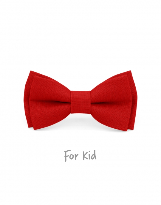 PIMENT - KID or TEEN BOW TIE - 100% RAW LINEN - RED