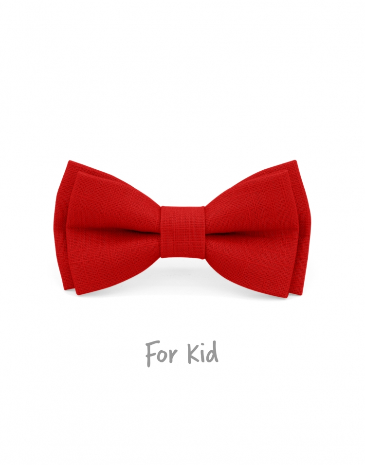 PIMENT - KID or TEEN BOW TIE - 100% RAW LINEN - RED