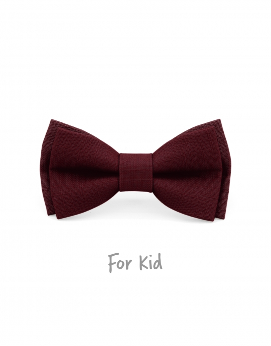 BOURGOGNE - KID or TEEN BOW TIE - 100% RAW LINEN - BURGUNDY RED