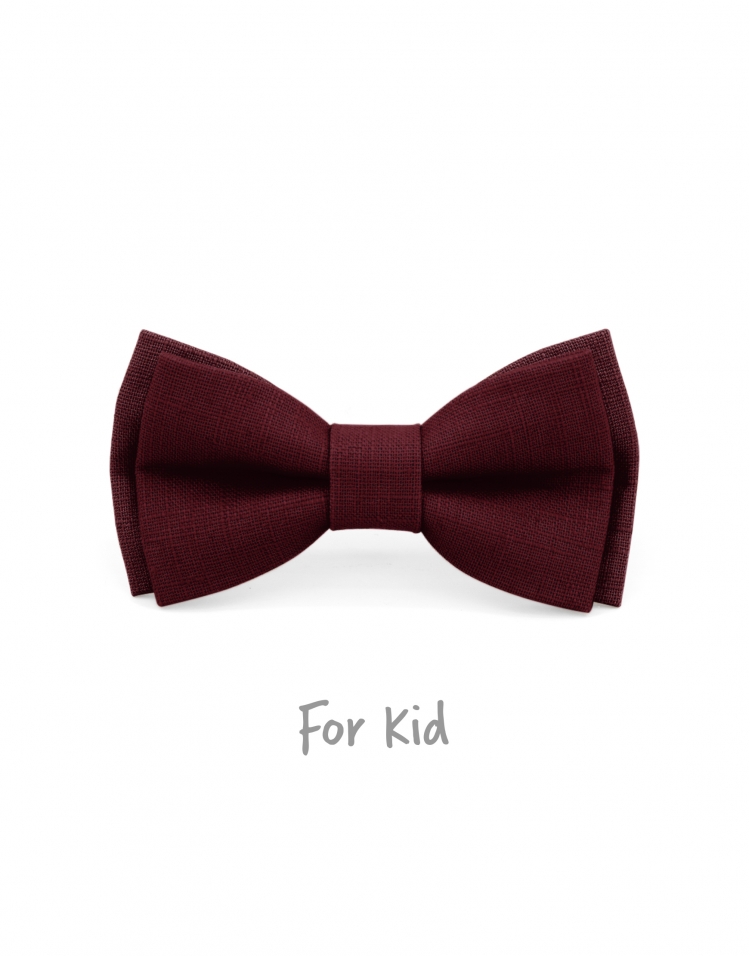 BOURGOGNE - KID or TEEN BOW TIE - 100% RAW LINEN - BURGUNDY RED