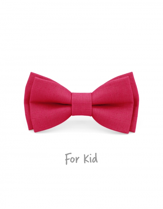 BONBON - KID or TEEN BOW TIE - 100% RAW LINEN - CANDY PINK