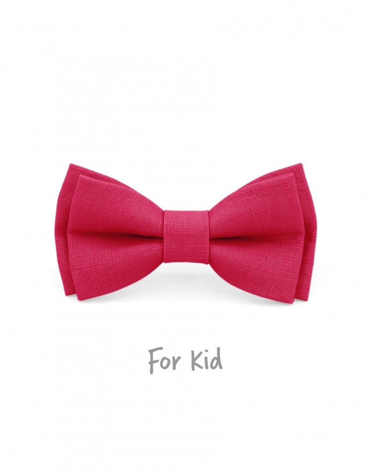 BONBON - KID or TEEN BOW TIE - 100% RAW LINEN - CANDY PINK