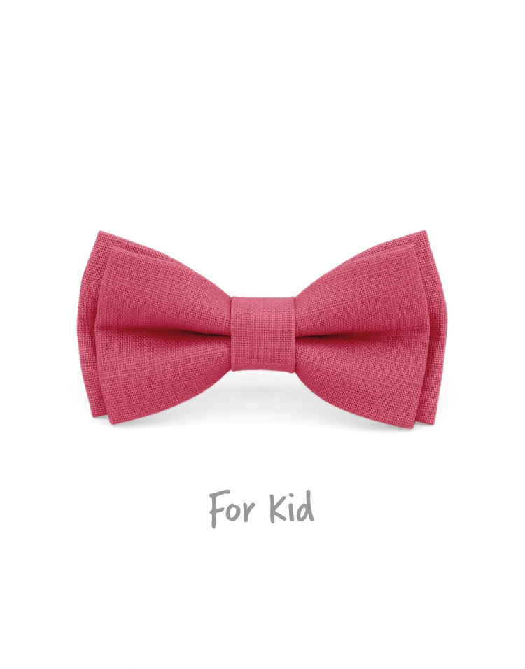 MACARON - KID or TEEN BOW TIE - 100% RAW LINEN - PINK