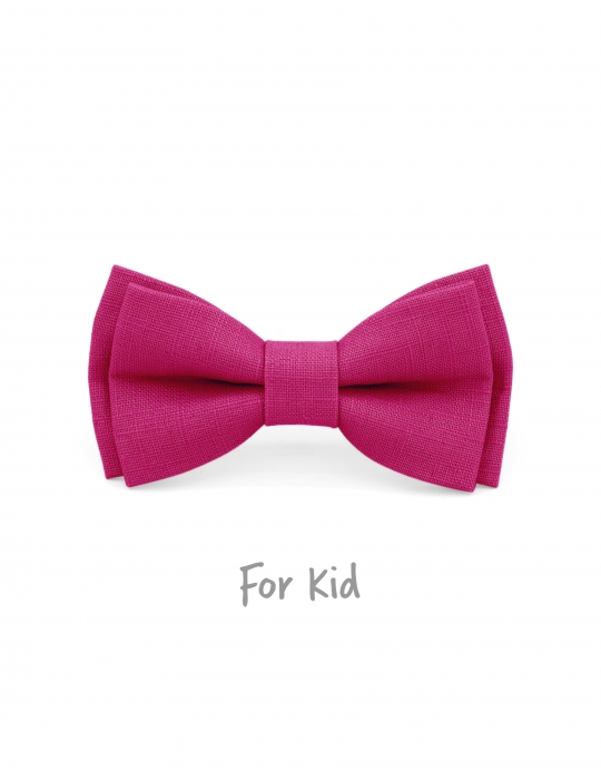 FUCHSIA - KID or TEEN BOW TIE - 100% RAW LINEN - PINK