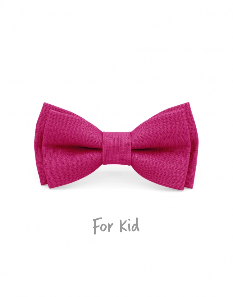 FUCHSIA - KID or TEEN BOW TIE - 100% RAW LINEN - PINK