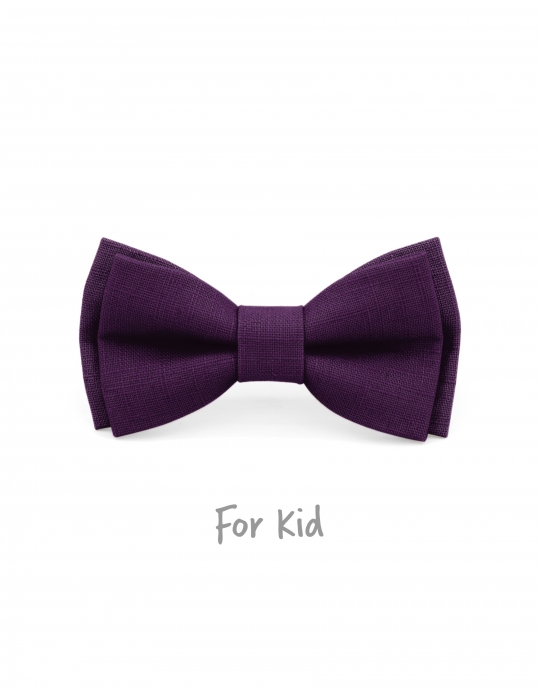 AUBERGINE - KID or TEEN BOW TIE - 100% RAW LINEN - PURPLE