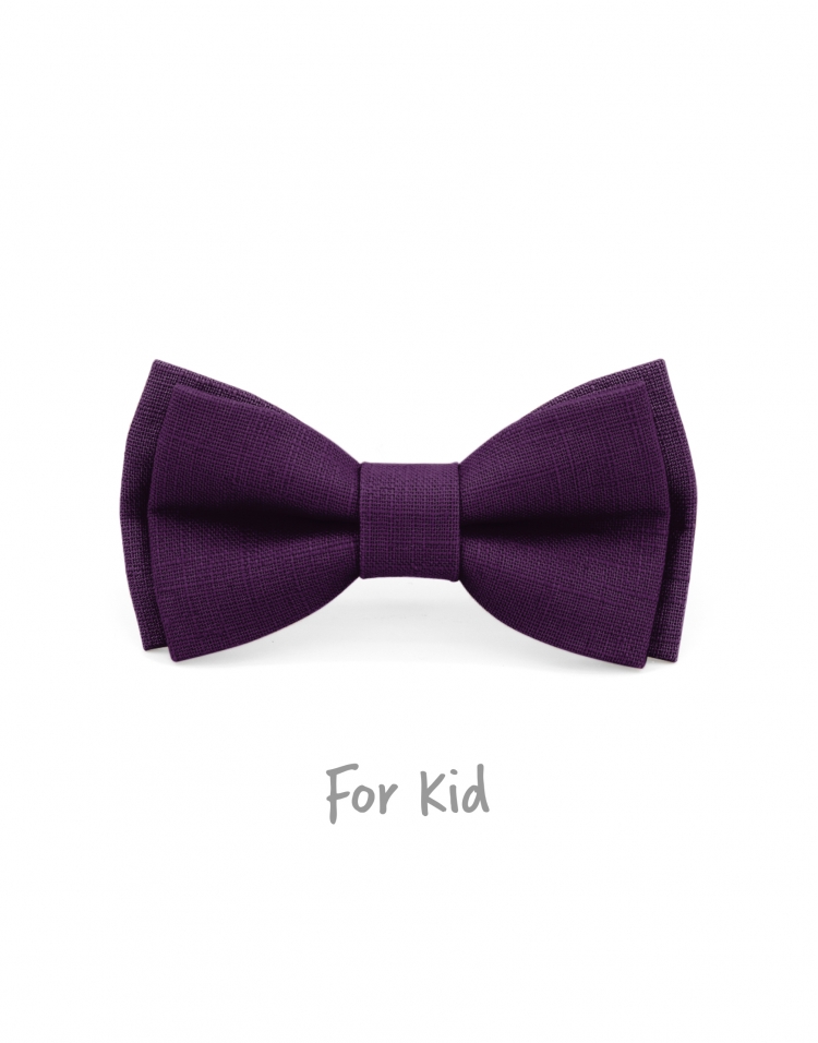 AUBERGINE - KID or TEEN BOW TIE - 100% RAW LINEN - PURPLE