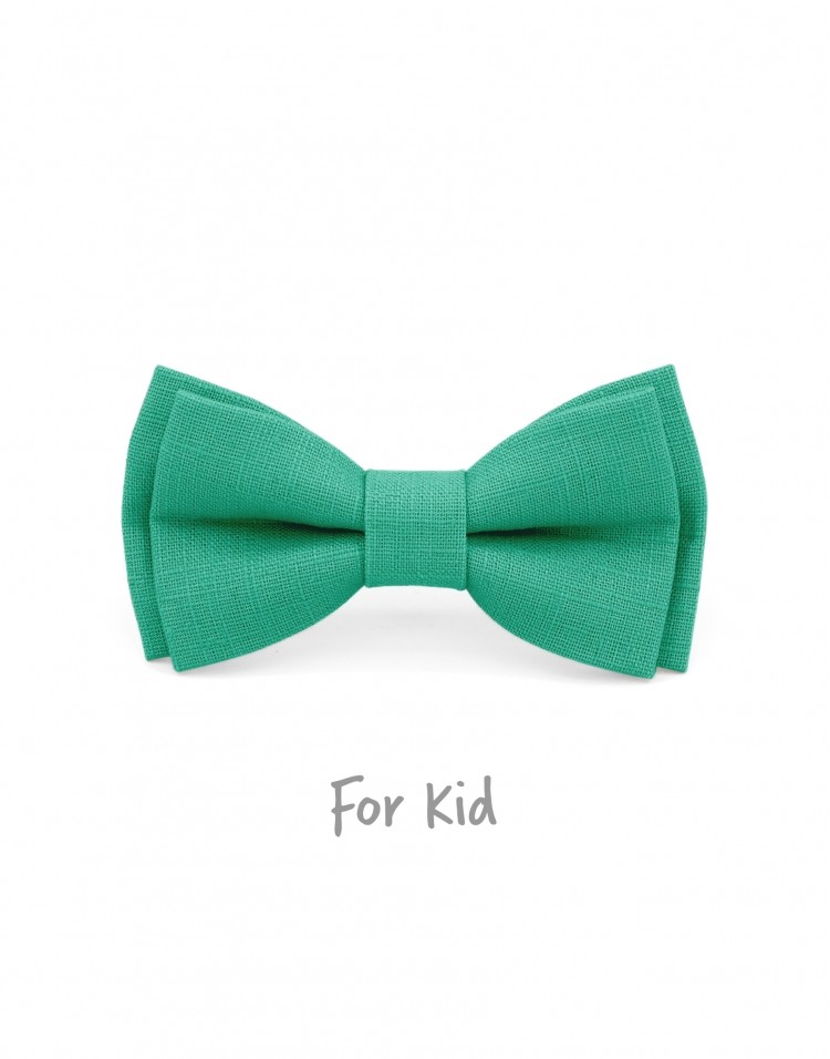 TURQUOISE - KID or TEEN BOW TIE - 100% RAW LINEN