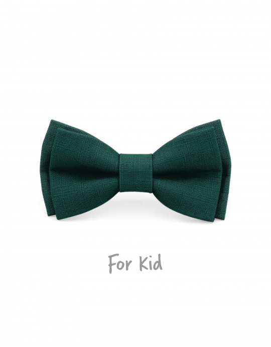 EMERAUDE - KID or TEEN BOW TIE - 100% RAW LINEN - EMERALD GREEN