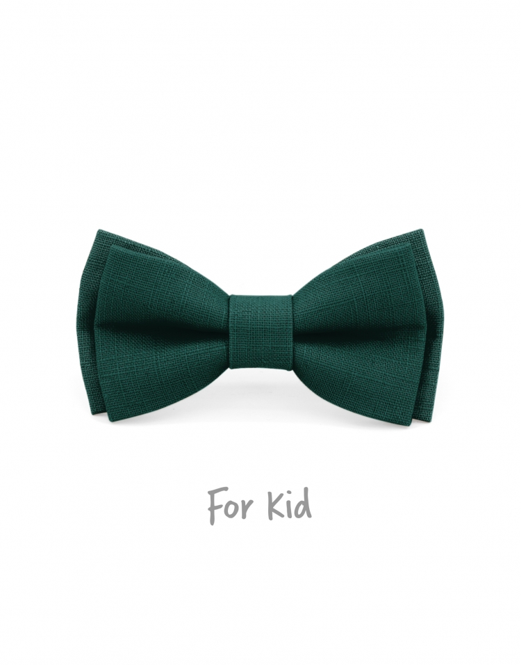 EMERAUDE - KID or TEEN BOW TIE - 100% RAW LINEN - EMERALD GREEN