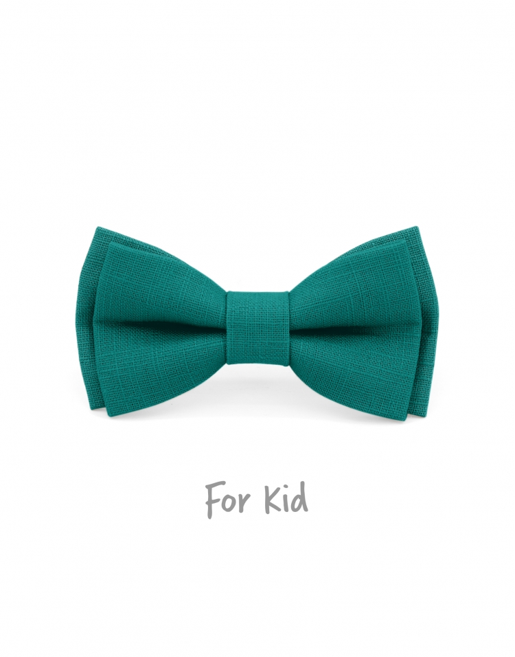 PAON - KID or TEEN BOW TIE - 100% RAW LINEN - PEACOCK GREEN