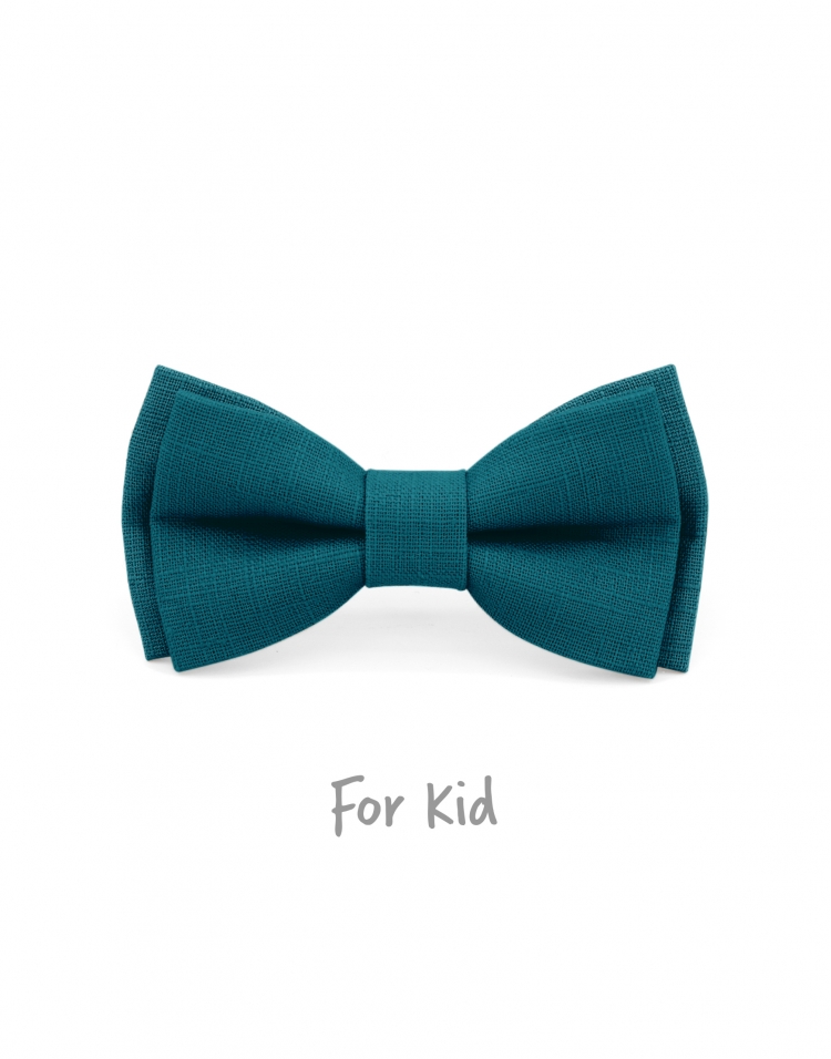 PETROLE - KID or TEEN BOW TIE - 100% RAW LINEN