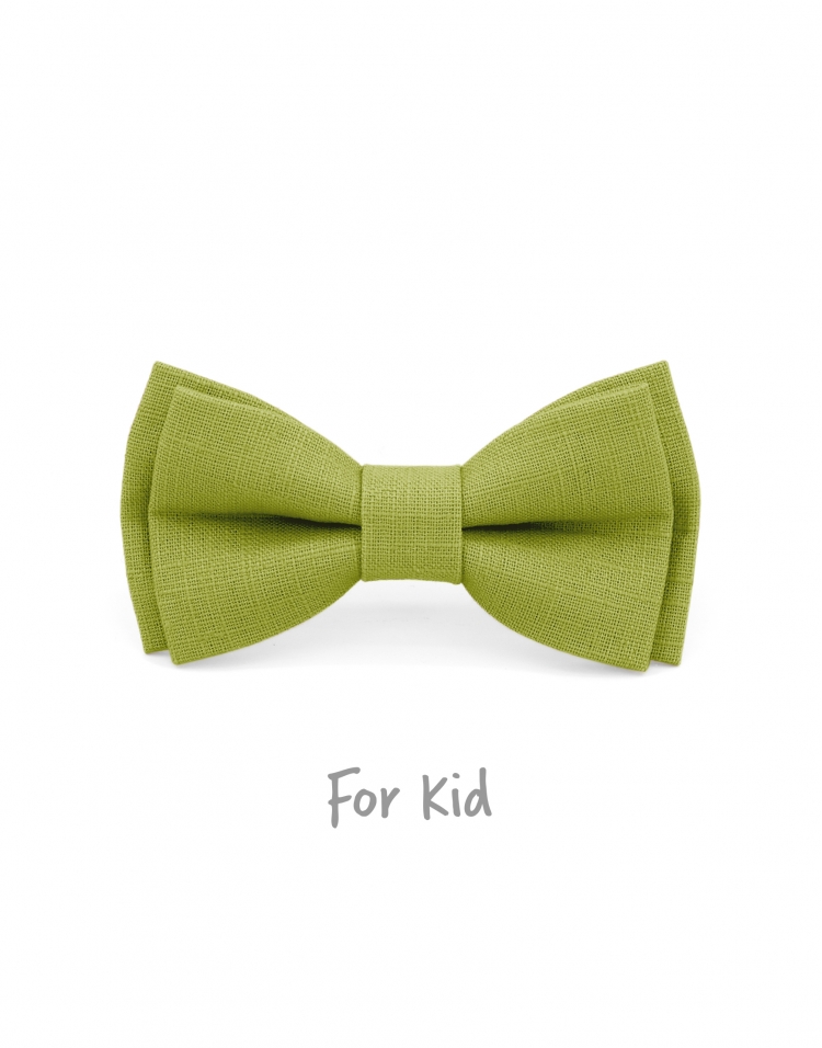 PISTACHE - KID or TEEN BOW TIE - 100% RAW LINEN - GREEN