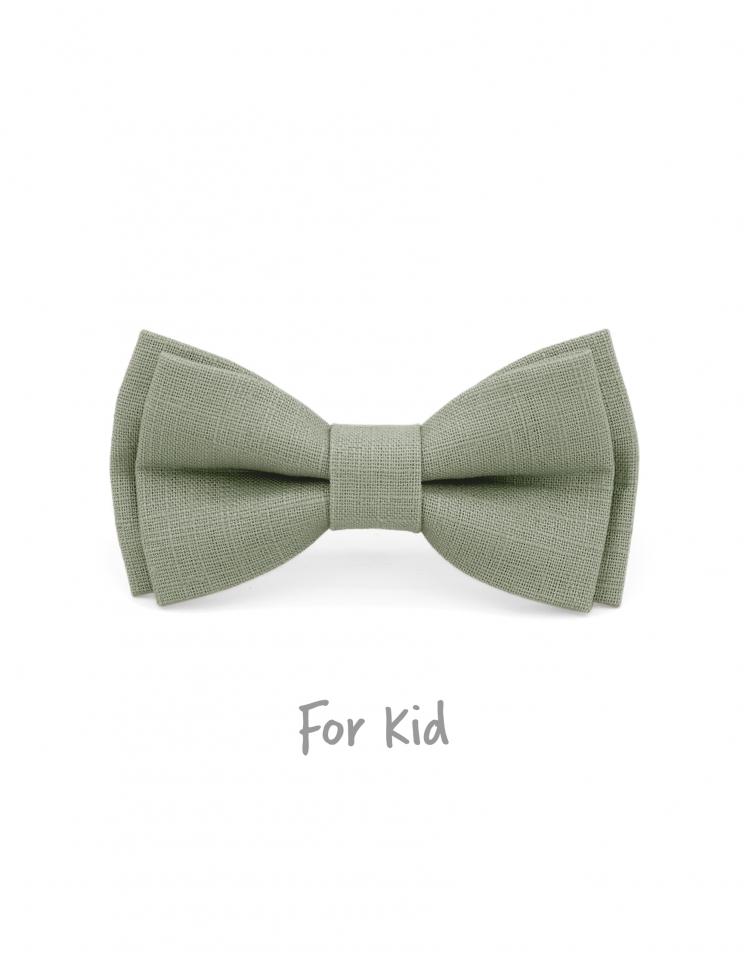 SAUGE - KID or TEEN BOW TIE - 100% RAW LINEN - GREEN