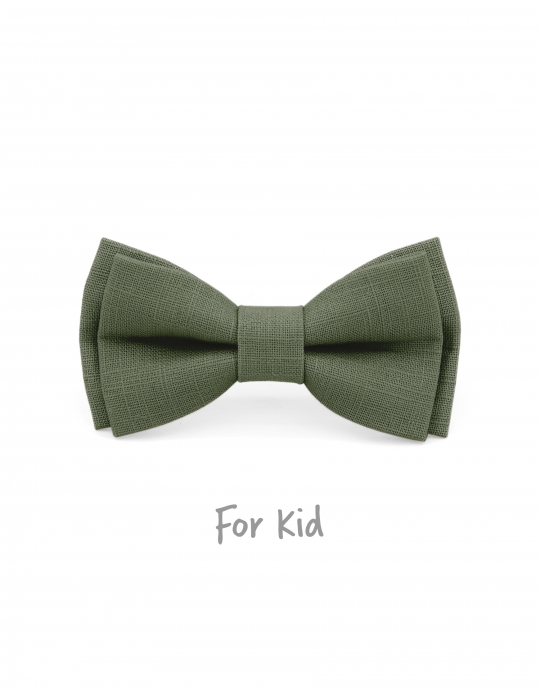 KAKI - KID or TEEN BOW TIE - 100% RAW LINEN - GREEN