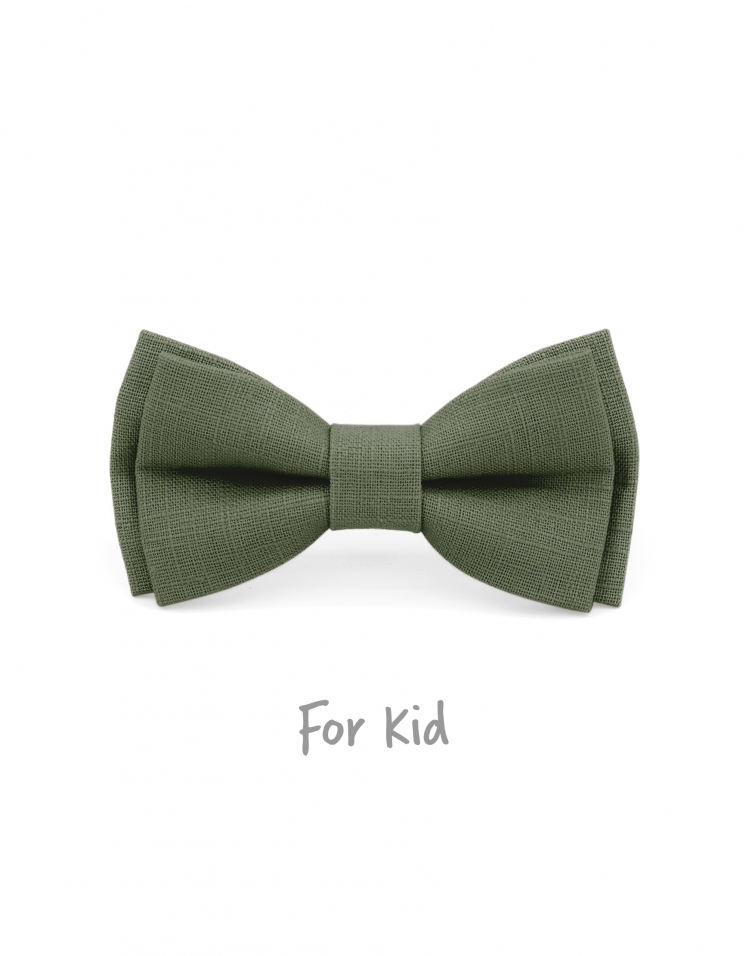 KAKI - KID or TEEN BOW TIE - 100% RAW LINEN - GREEN