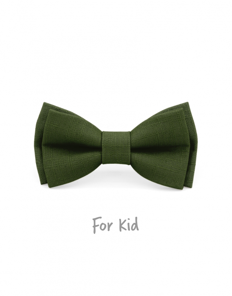 MOUSSE - KID or TEEN BOW TIE - 100% RAW LINEN - GREEN