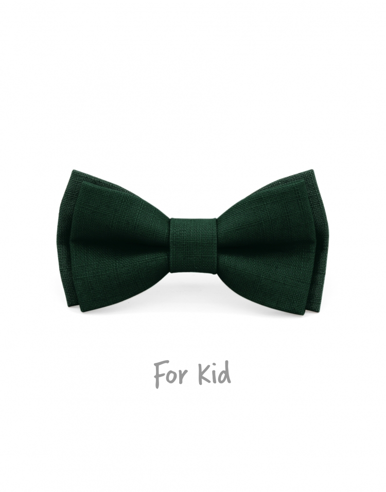 FORET - KID or TEEN BOW TIE - 100% RAW LINEN - DARK GREEN