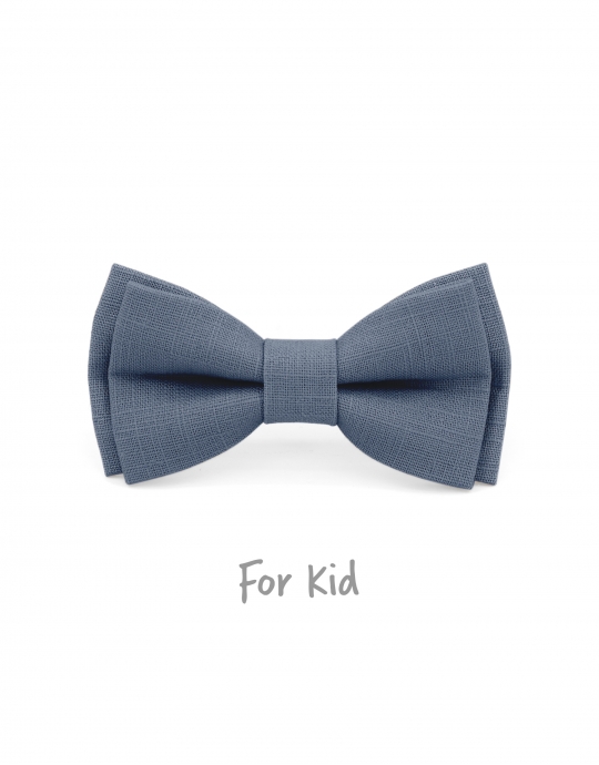 PIGEON - KID or TEEN BOW TIE - 100% RAW LINEN - BLUE