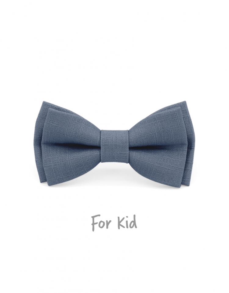 PIGEON - KID or TEEN BOW TIE - 100% RAW LINEN - BLUE