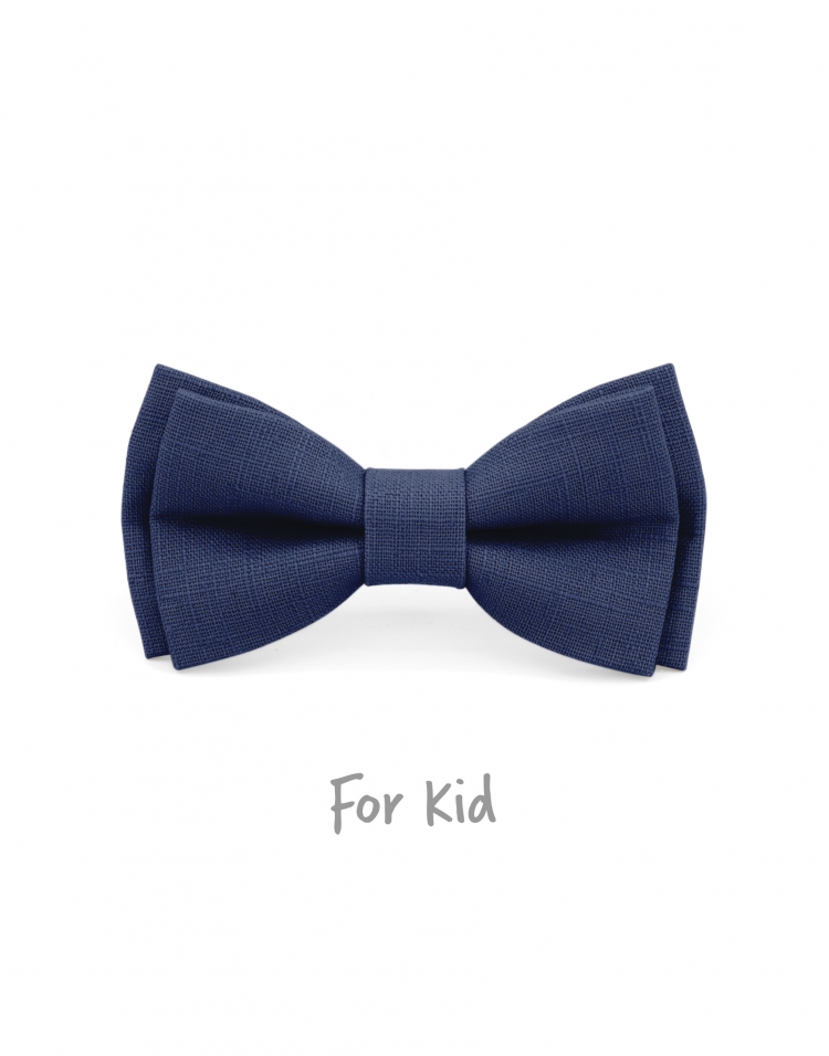 AVIATEUR - KID or TEEN BOW TIE - 100% RAW LINEN - BLUE