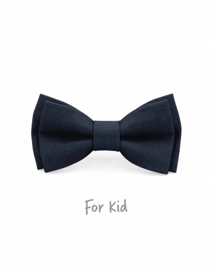 TEMPETE - KID or TEEN BOW TIE - 100% RAW LINEN - BLUE