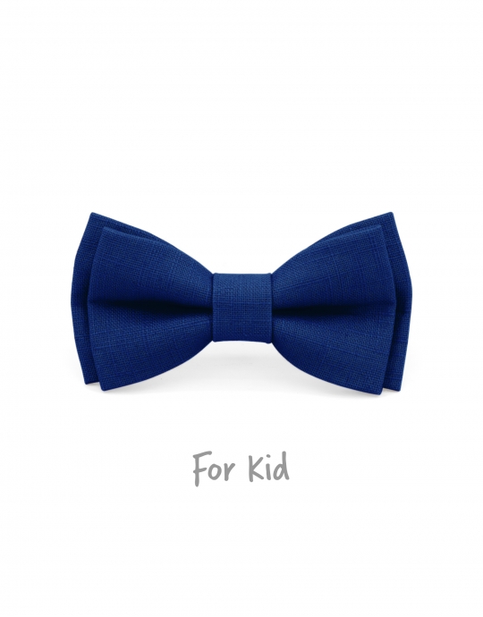 LAPIS LAZULI - KID or TEEN BOW TIE - 100% RAW LINEN - BLUE