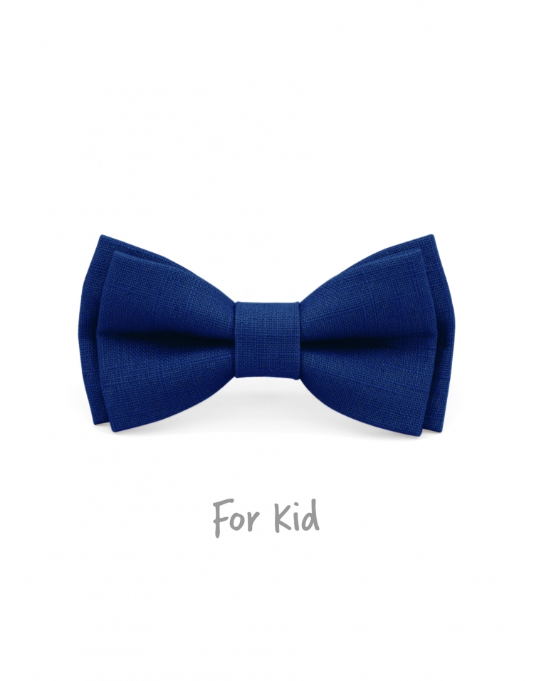 LAPIS LAZULI - KID or TEEN BOW TIE - 100% RAW LINEN - BLUE