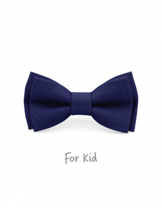 BLEUET - KID or TEEN BOW TIE - 100% RAW LINEN - BLUE